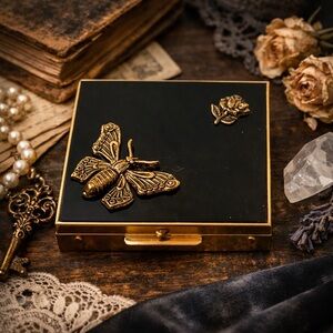 Vintage Coin-Pak by The Bucklers Coin Holder  Gold Tone Black Enamel Butterfly